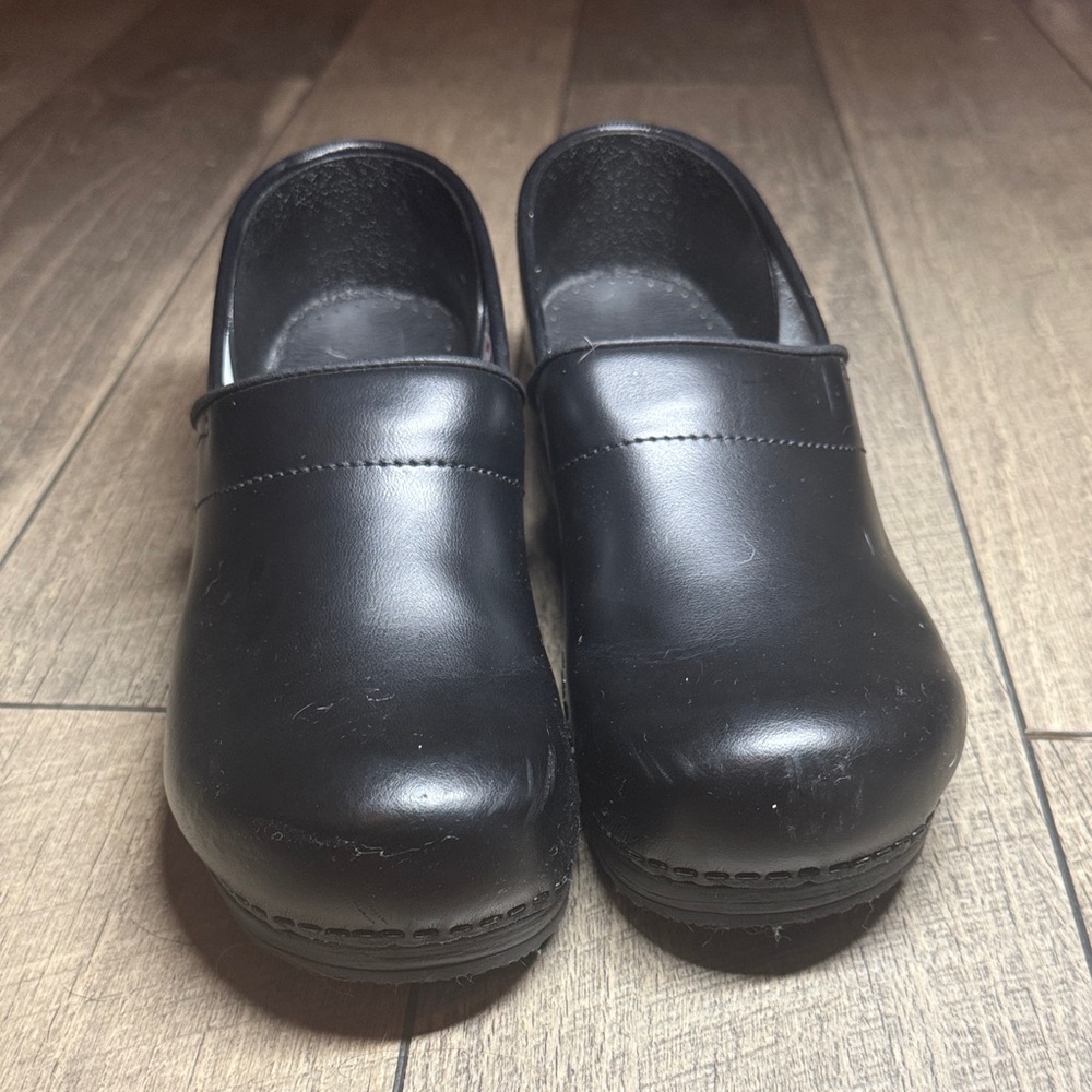 Sanita Black Leather Clogs